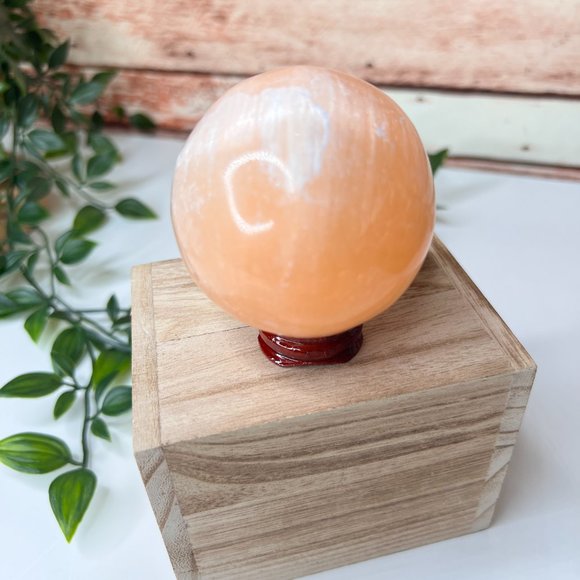 Peach Selenite Healing Sphere | Cleansing Crystals | Desk Gems - Picture 3 of 11